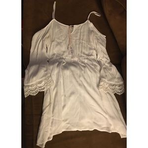 White Long Sleeve Crotchet Cold Shoulder Dress